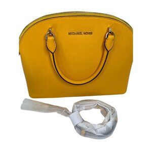 Michael Kors Yellow Leather Bowler Dome Bag Large Emmy Tote Crossbody Bag 6902